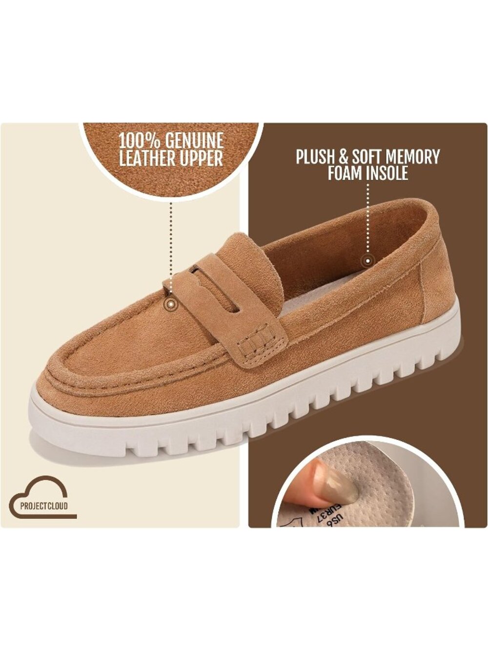 Women's Whiskey Leather Casual Comfortable Cushioned Slip-on Loafers Flats Shoes - Picture 2 of 4